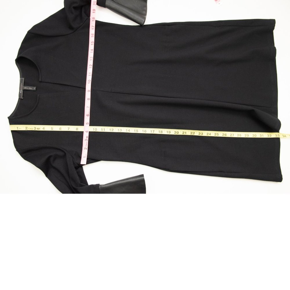 BCBGMaxAzria Catier Dress Quarter Sleeve Faux-Leather Trim Midi Black Size XS - Picture 6 of 6